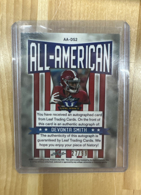 2021 Leaf Valiant Devonta Smith All American Auto /99 Alabama