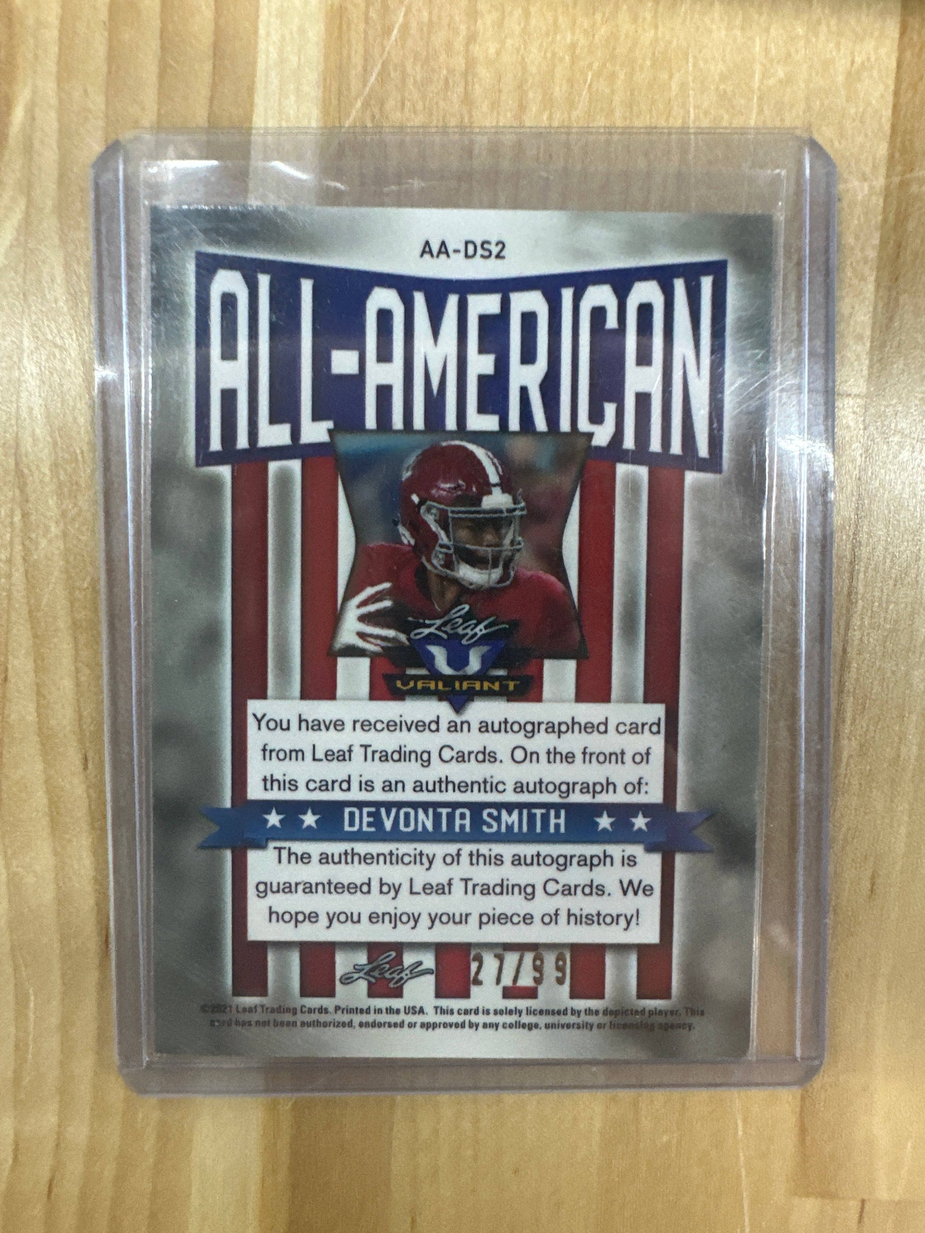 2021 Leaf Valiant Devonta Smith All American Auto /99 Alabama
