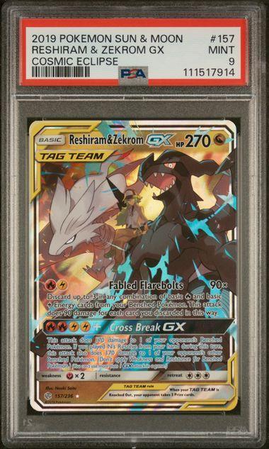2019 Pokemon Cosmic Eclipse Reshiram & Zekrom GX 157 PSA 9