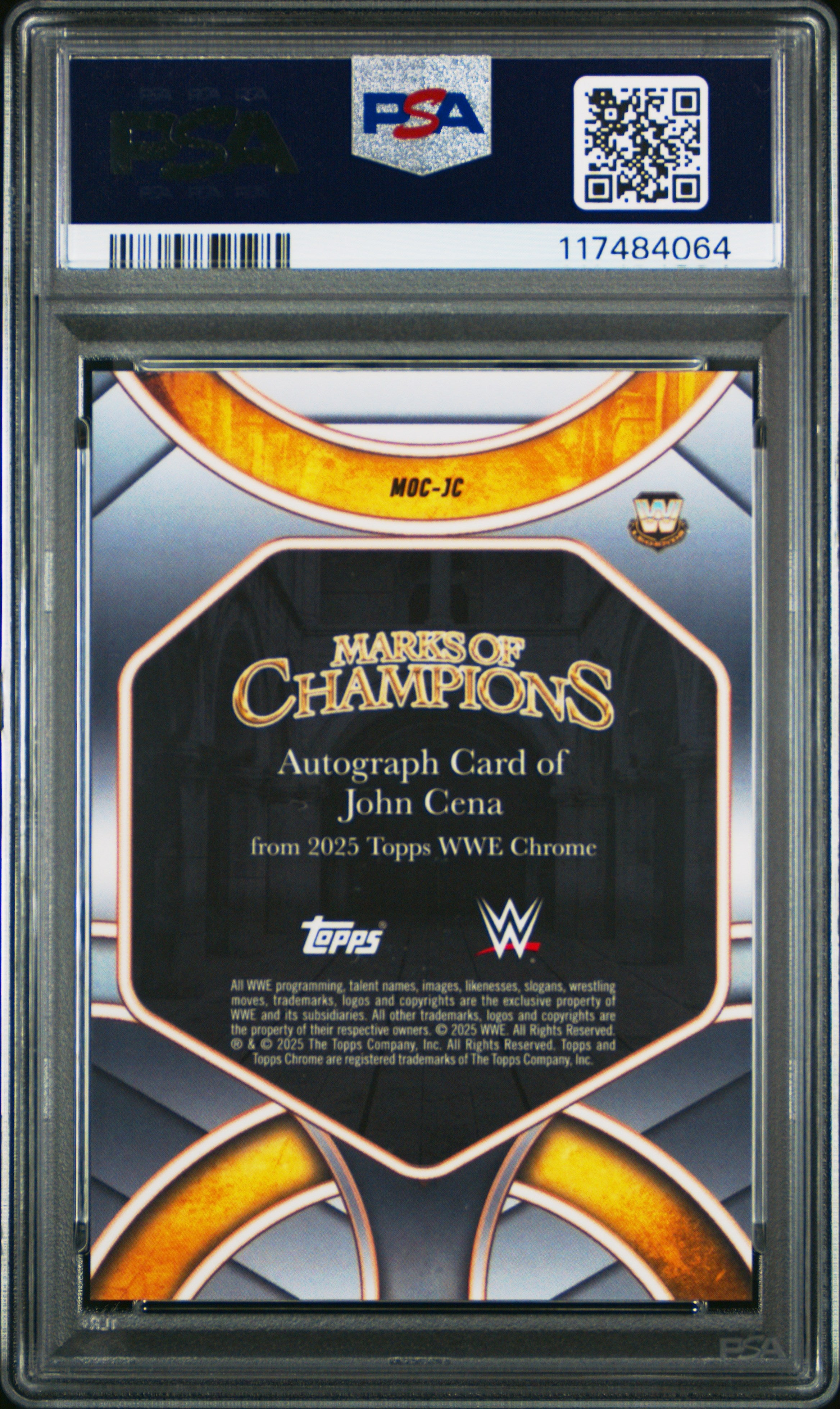 2025 Topps Chrome WWE Marks Of Champions Autographs John Cena Blue Ref #JC 054/150 PSA 10