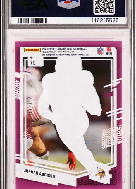 2023 Panini Clearly Donruss Jordan Addison Autograph Purple #70 PSA 9