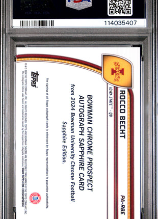 2024 Bowman University Chrome Bowman Chrome Sapphire Prospect Autographs Rocco Becht #PARBE PSA 10