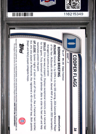 2024 Bowman Chrome University Cooper Flagg Black Wave #16 PSA 9