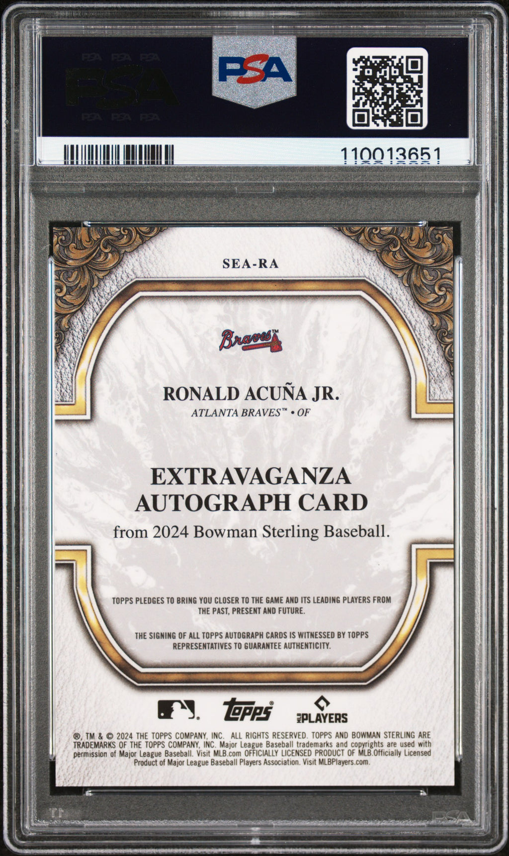 2024 Bowman Sterling Sterling Extravaganza Autographs Ronald Acuna JR. #SEARA PSA 9