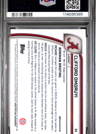 2024 Bowman Chrome University Clifford Omoruyi Green Refractor #14 PSA 10