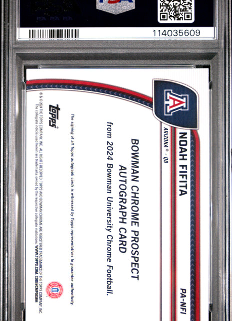 2024 Bowman University Chrome Bowman Chrome Prospect Autographs Noah Fifita Fuchsia Ref #PANFI PSA 8