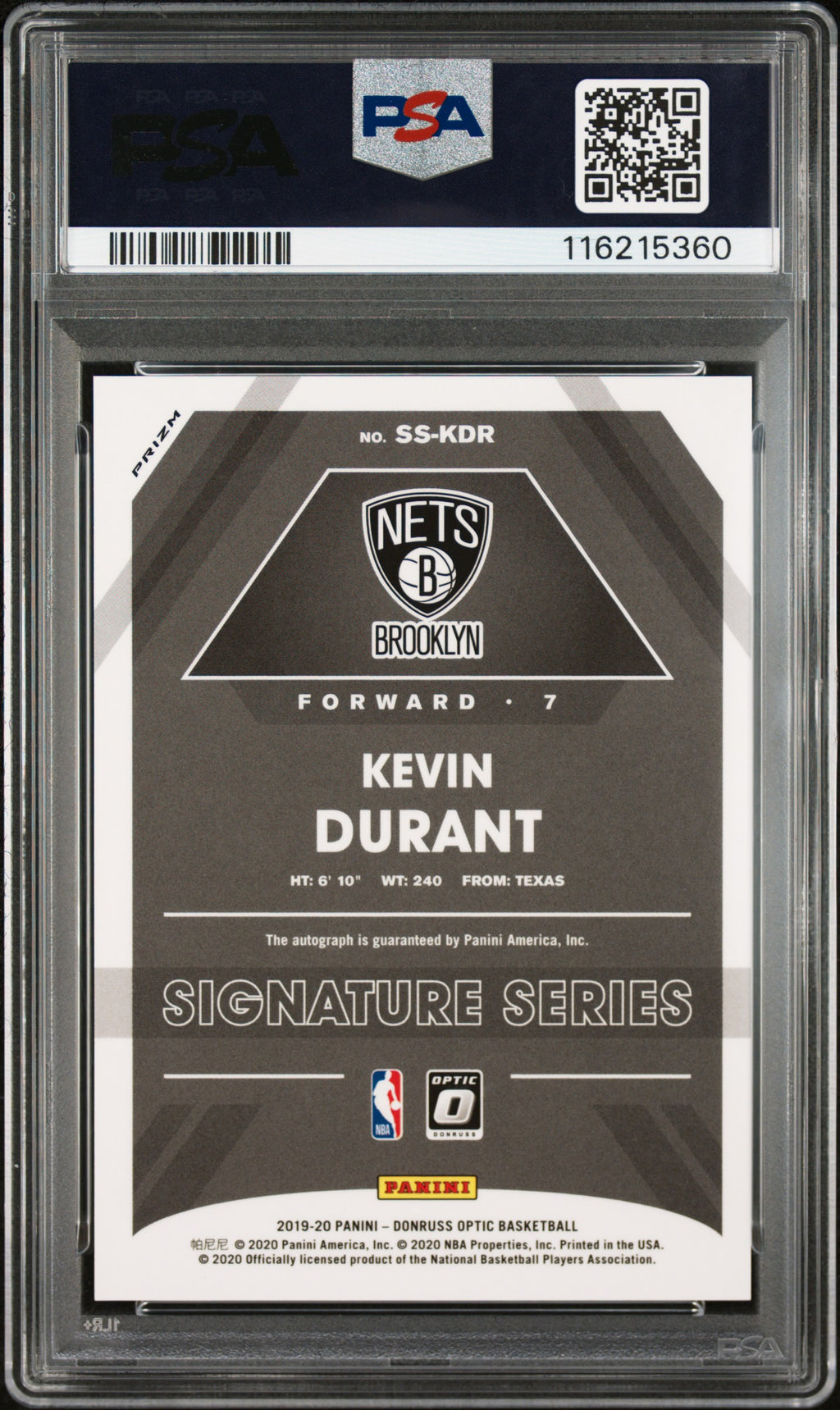 2019 Panini Donruss Optic Signature Series Kevin Durant Holo #KDR PSA 10