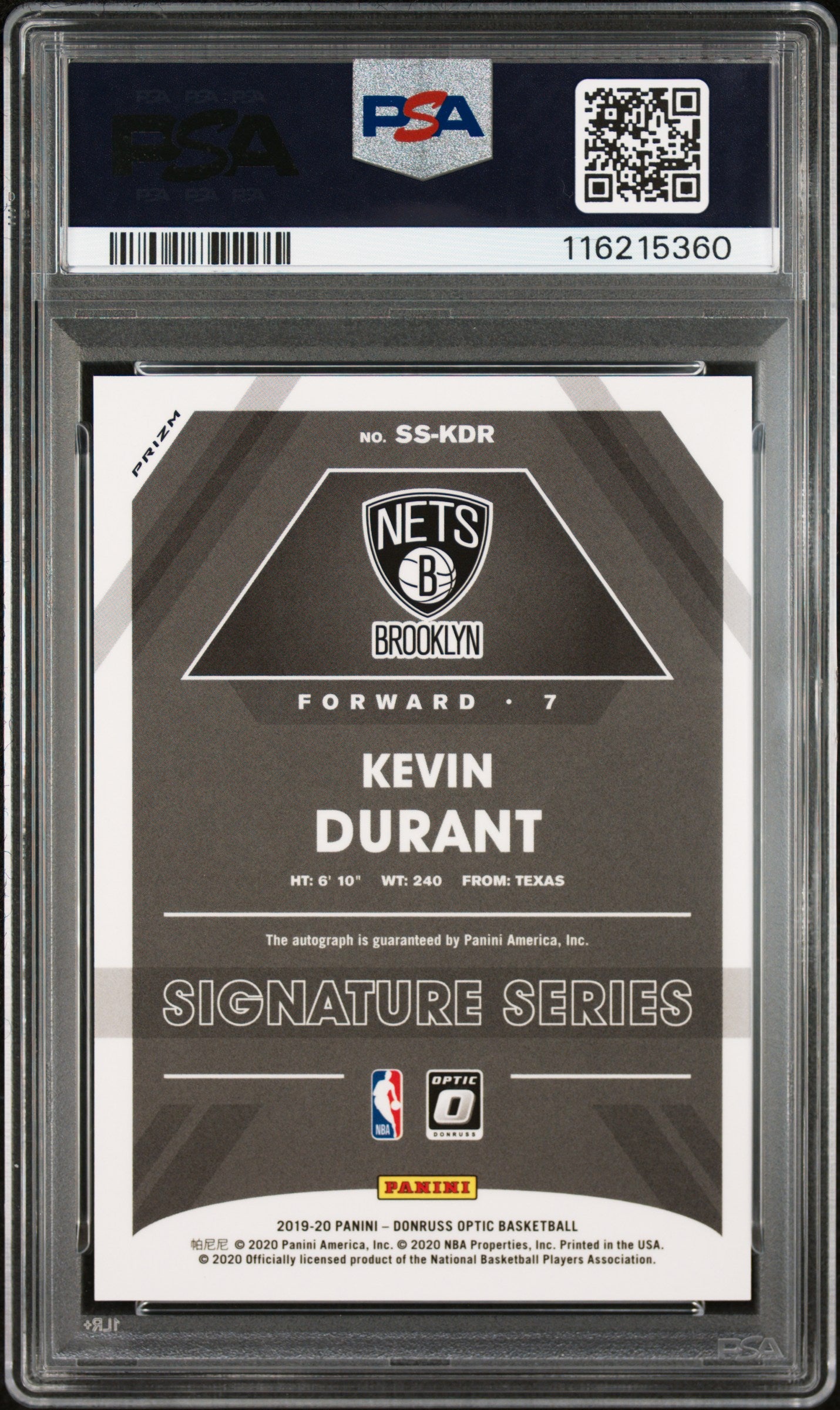 2019 Panini Donruss Optic Signature Series Kevin Durant Holo #KDR PSA 10