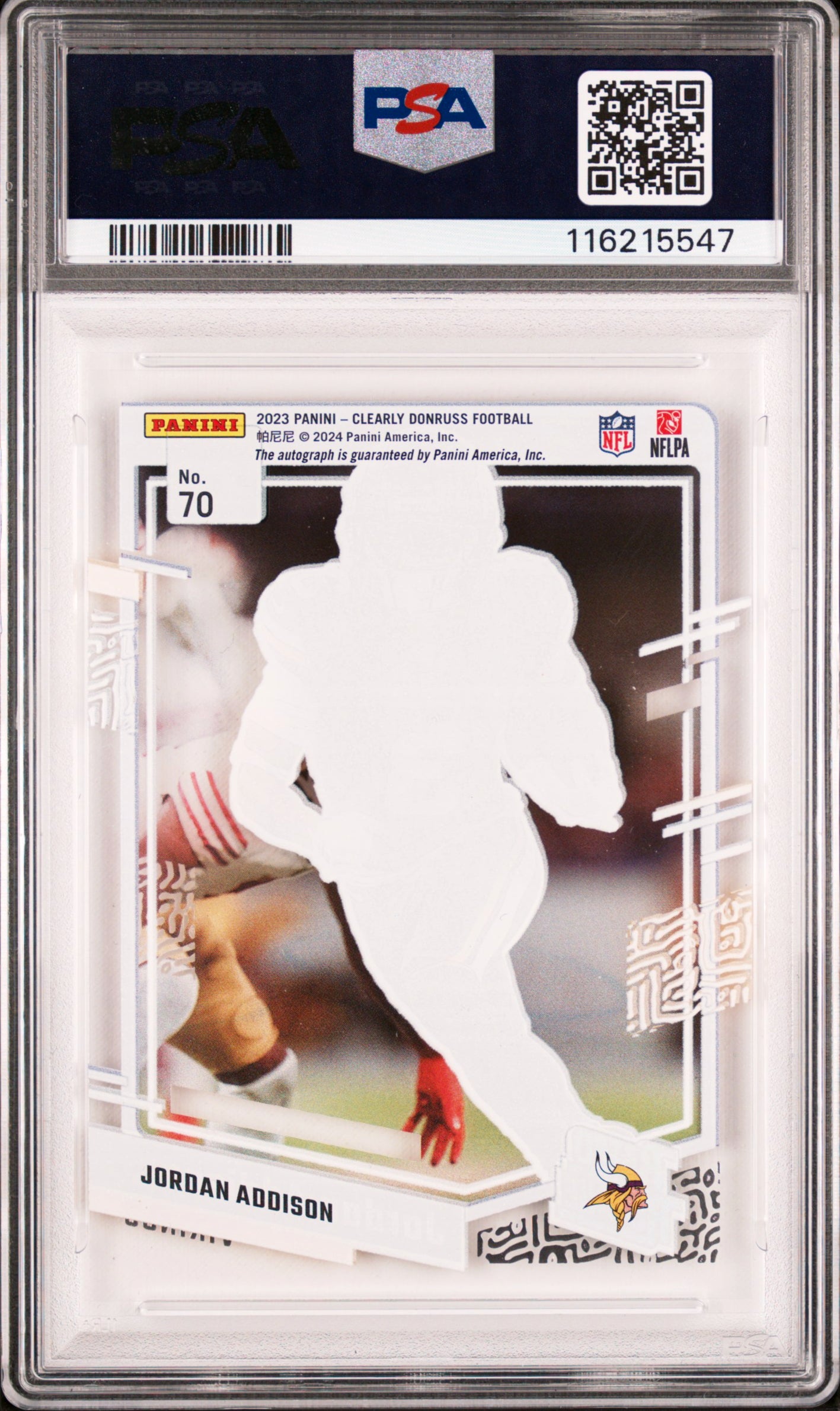 2023 Panini Clearly Donruss Jordan Addison Autograph #70 PSA 10