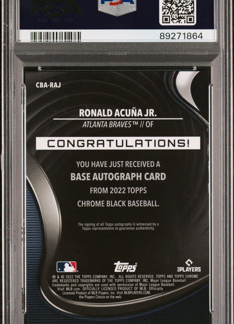 2022 Topps Chrome Black Autographs Ronald Acuna JR. Orange Refractor #RAJ 23/25 PSA 9