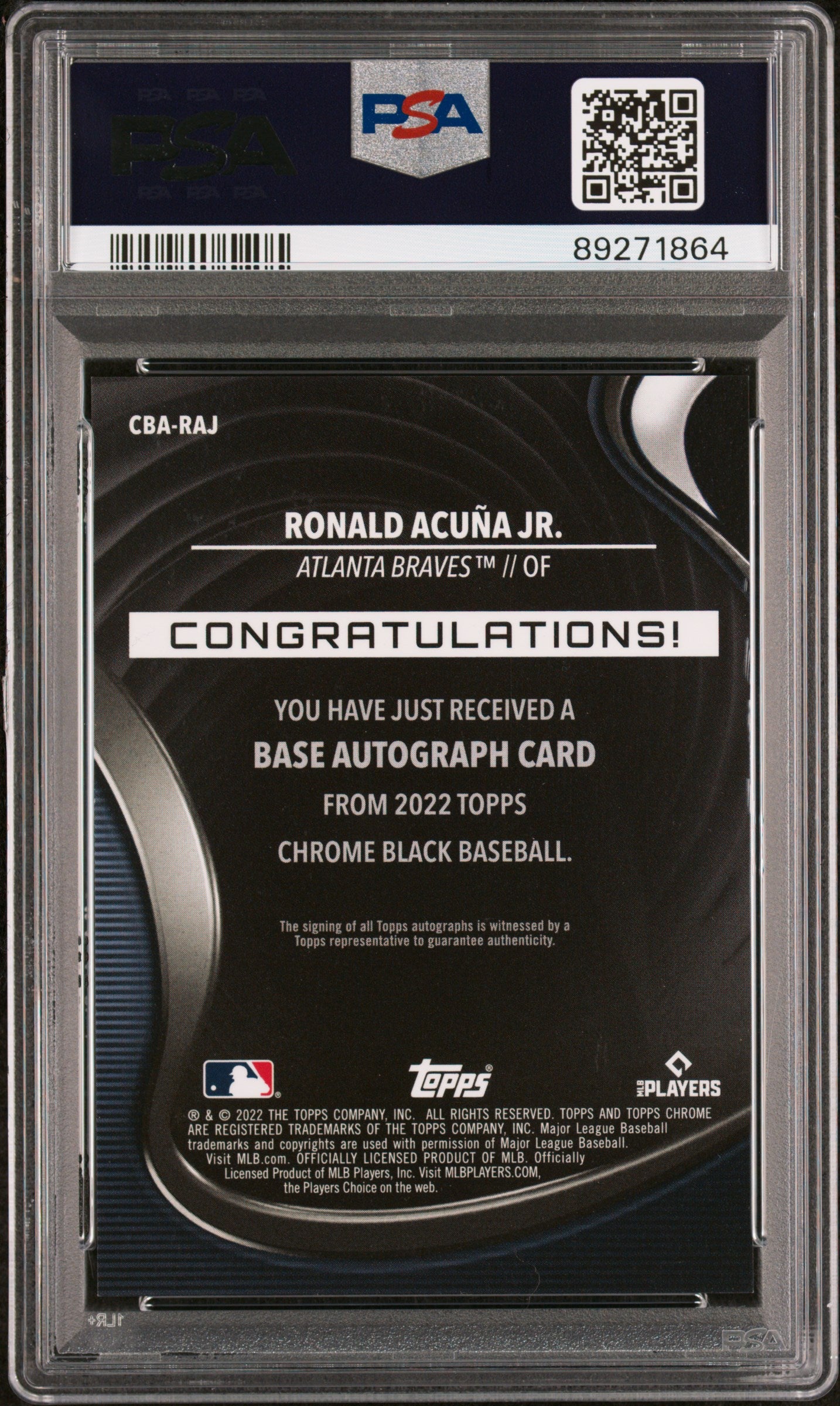 2022 Topps Chrome Black Autographs Ronald Acuna JR. Orange Refractor #RAJ 23/25 PSA 9