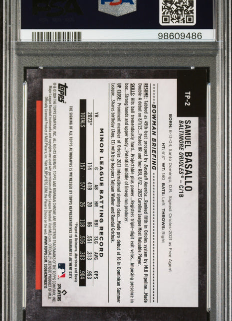 2024 Topps NSCC Samuel Basallo Auto /50 PSA 9