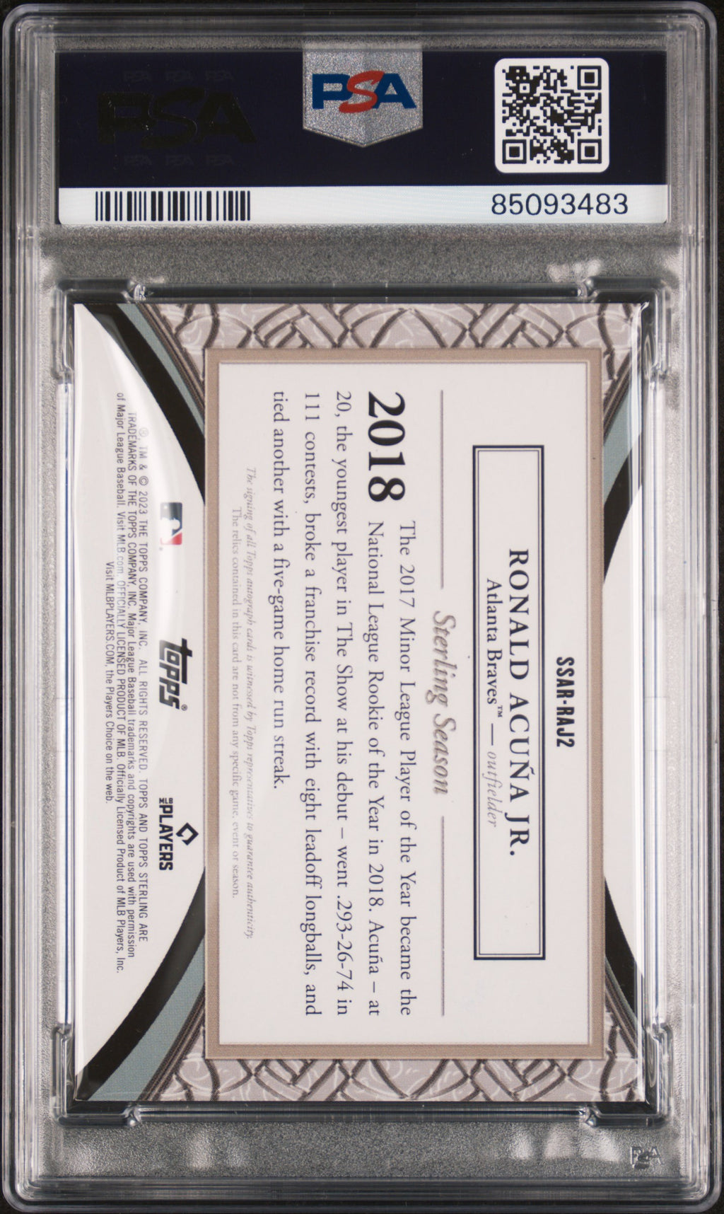 2023 Topps Sterling Sterling Seasons Autograph Relics Ronald Acuna JR. #SSARRAJ2 13/25 PSA 9