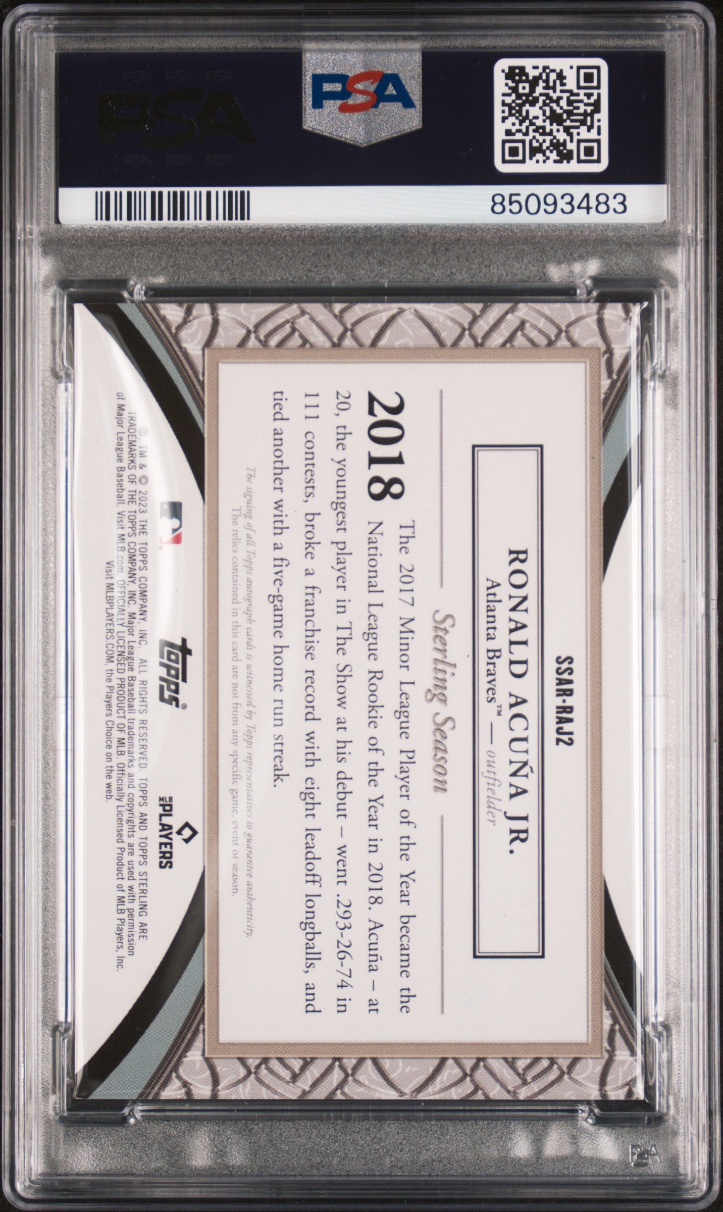 2023 Topps Sterling Sterling Seasons Autograph Relics Ronald Acuna JR. #SSARRAJ2 13/25 PSA 9