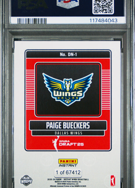 2025 Panini Instant WNBA Draft Night Paige Bueckers #DN1 PSA 9