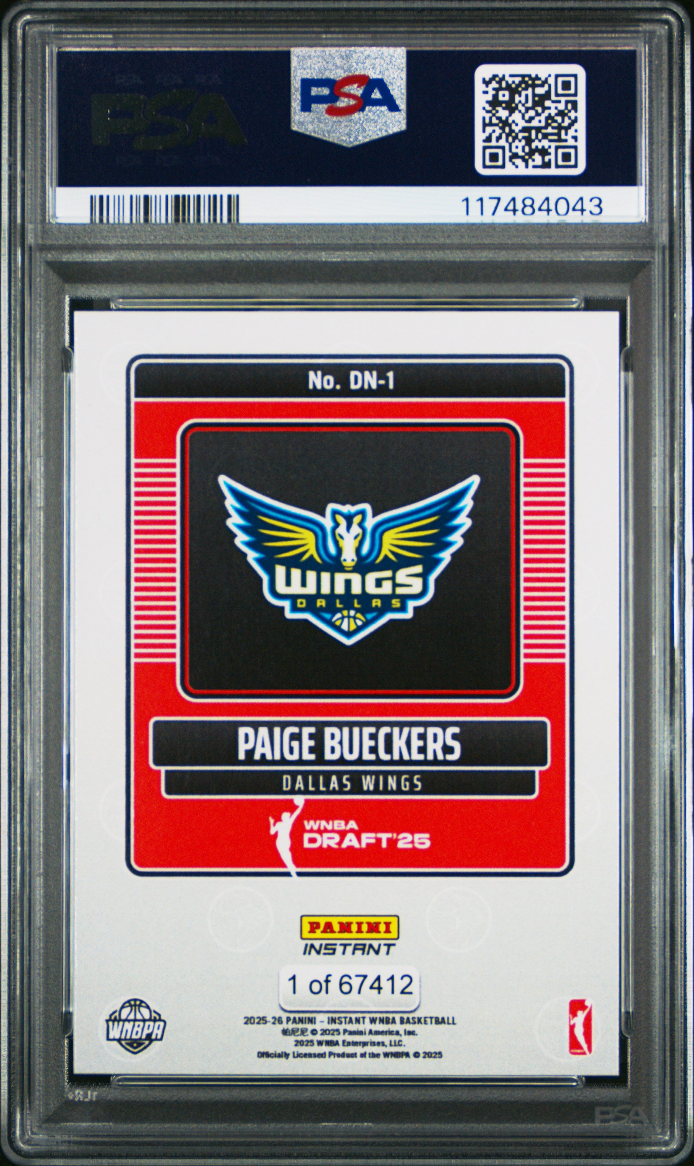 2025 Panini Instant WNBA Draft Night Paige Bueckers #DN1 PSA 9