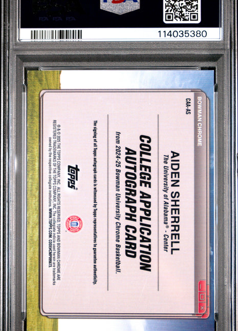 2024 Bowman Chrome University College Application Autographs Aiden Sherrell #CAAAS PSA 9