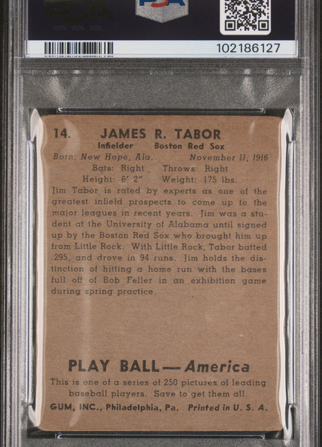 1939 Play Ball Jim Tabor #14 PSA 1