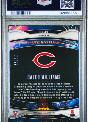 2024 Panini Prizm Fireworks Caleb Williams Blue Ice #25 PSA 10