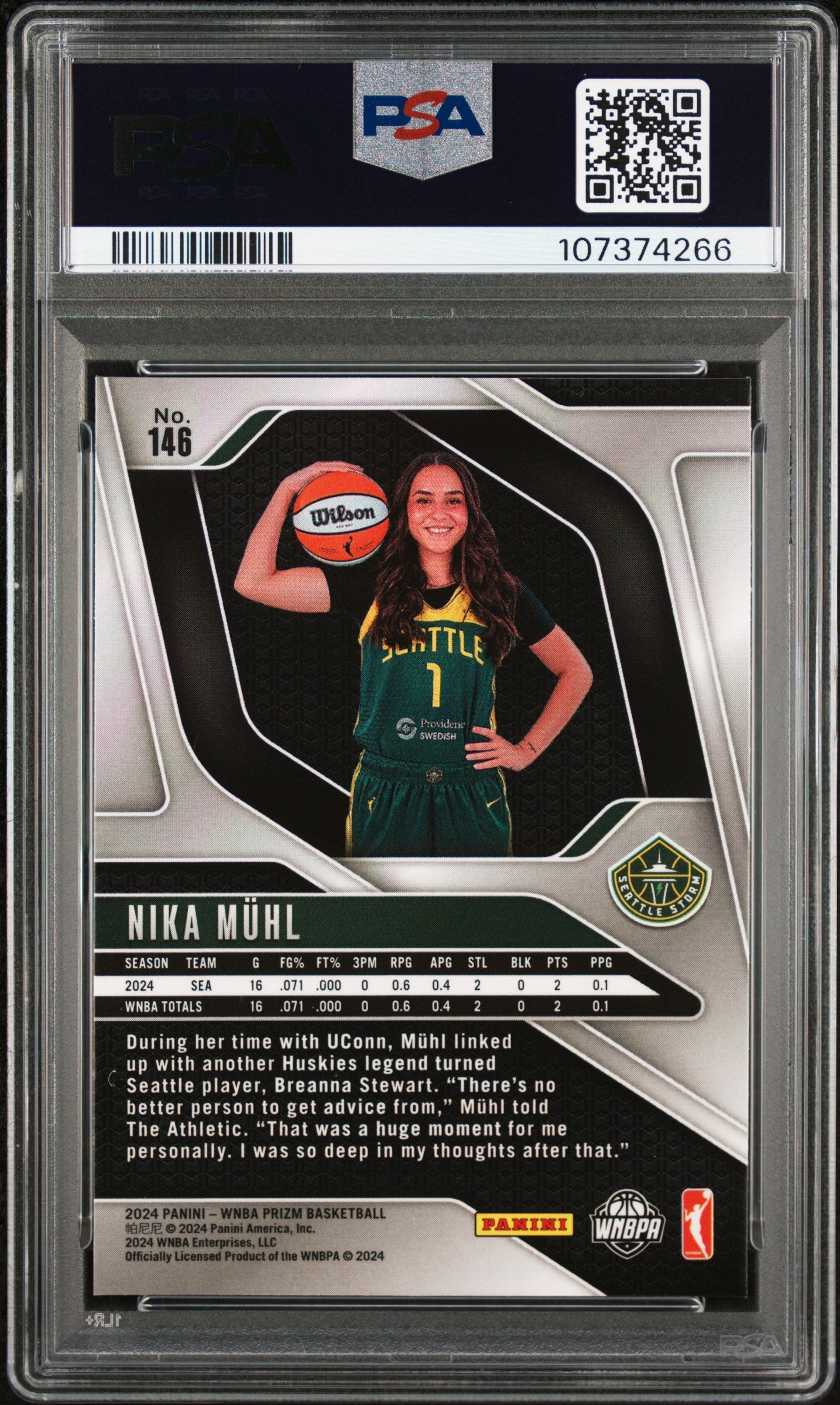 2024 Panini Prizm WNBA Nika Muhl #146 PSA 9