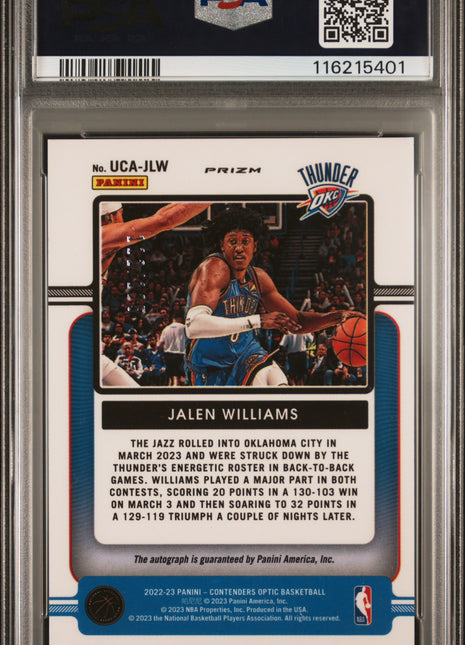 2022 Panini Contenders Optic Up And Coming Autographs Jalen Williams #UCAJLW PSA 9