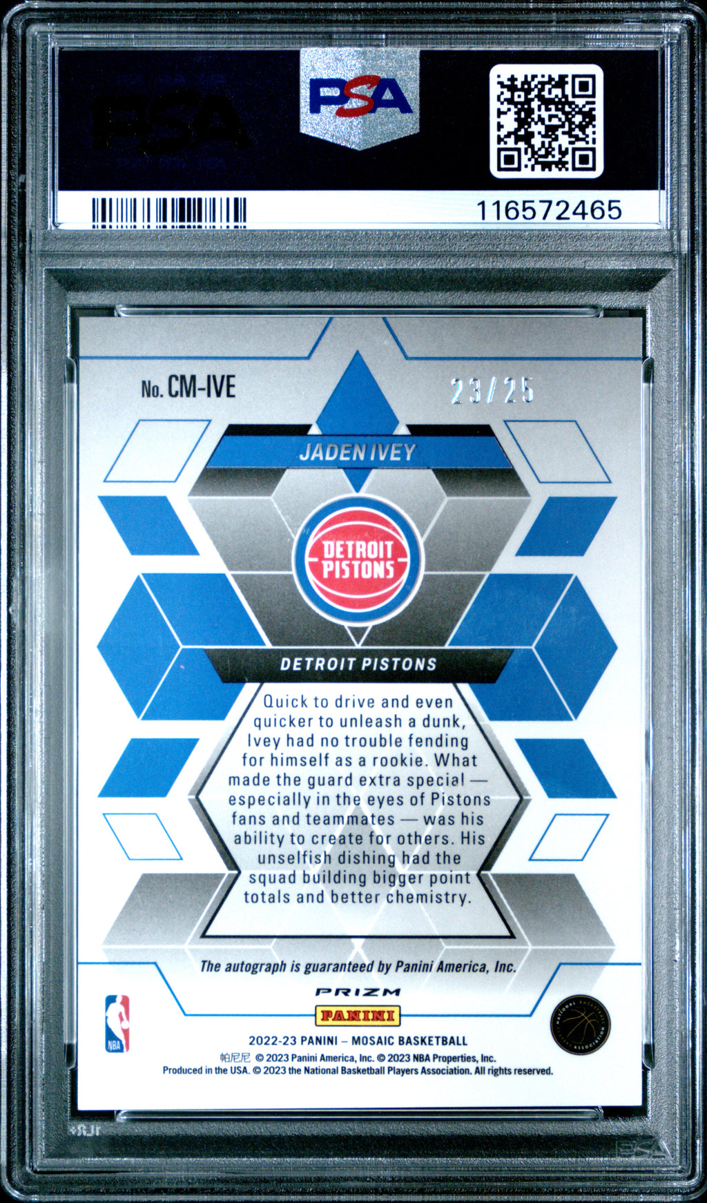 2022 Panini Mosaic Collage Autographs Mosaic Jaden Ivey Blue #CMIVE PSA 10