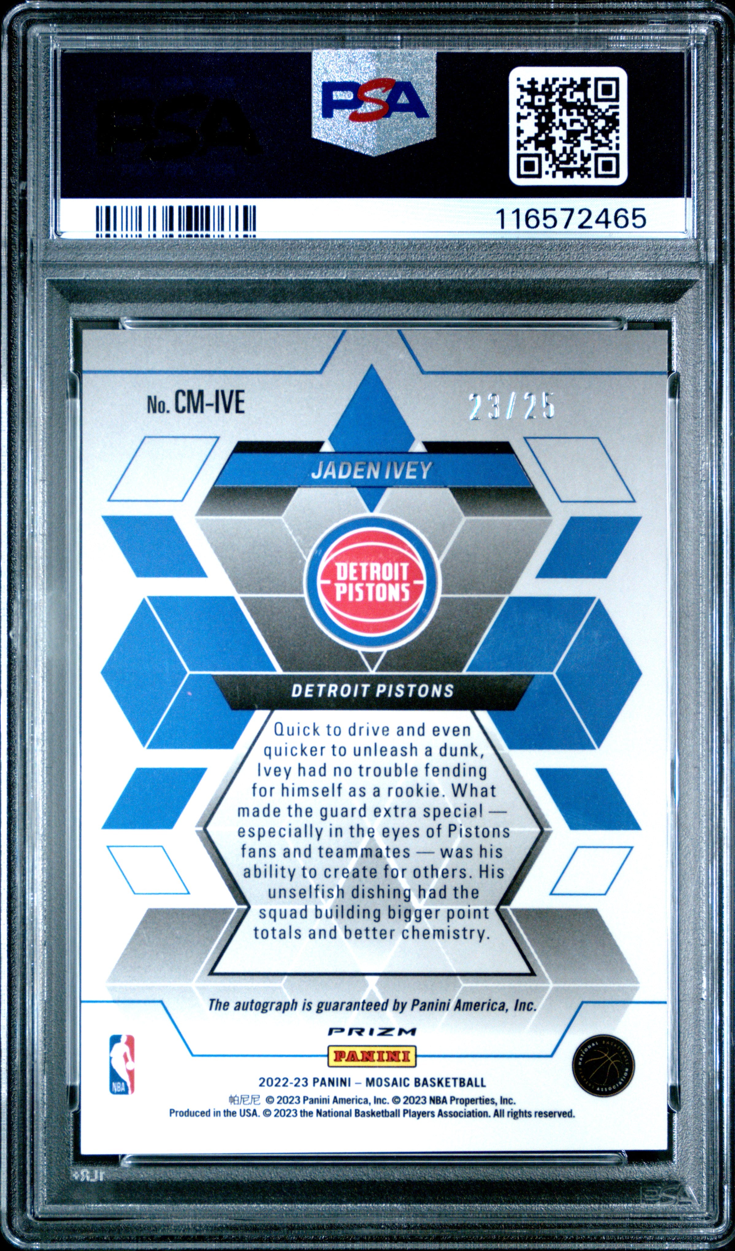 2022 Panini Mosaic Collage Autographs Mosaic Jaden Ivey Blue #CMIVE PSA 10