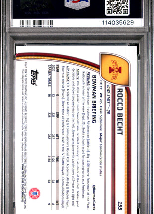 2024 Bowman University Chrome Rocco Becht Aqua Mini Diamond #155 PSA 9