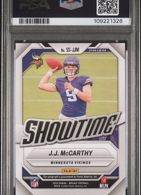 2024 Panini Mosaic Showtime Signatures JJ Mccarthy #SSJJM PSA 10