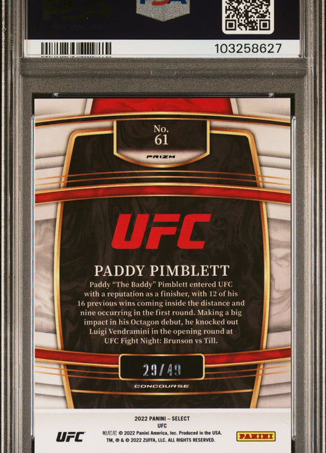2022 Panini Select UFC Paddy Pimblett Blue Disco Prizm #61 PSA 8