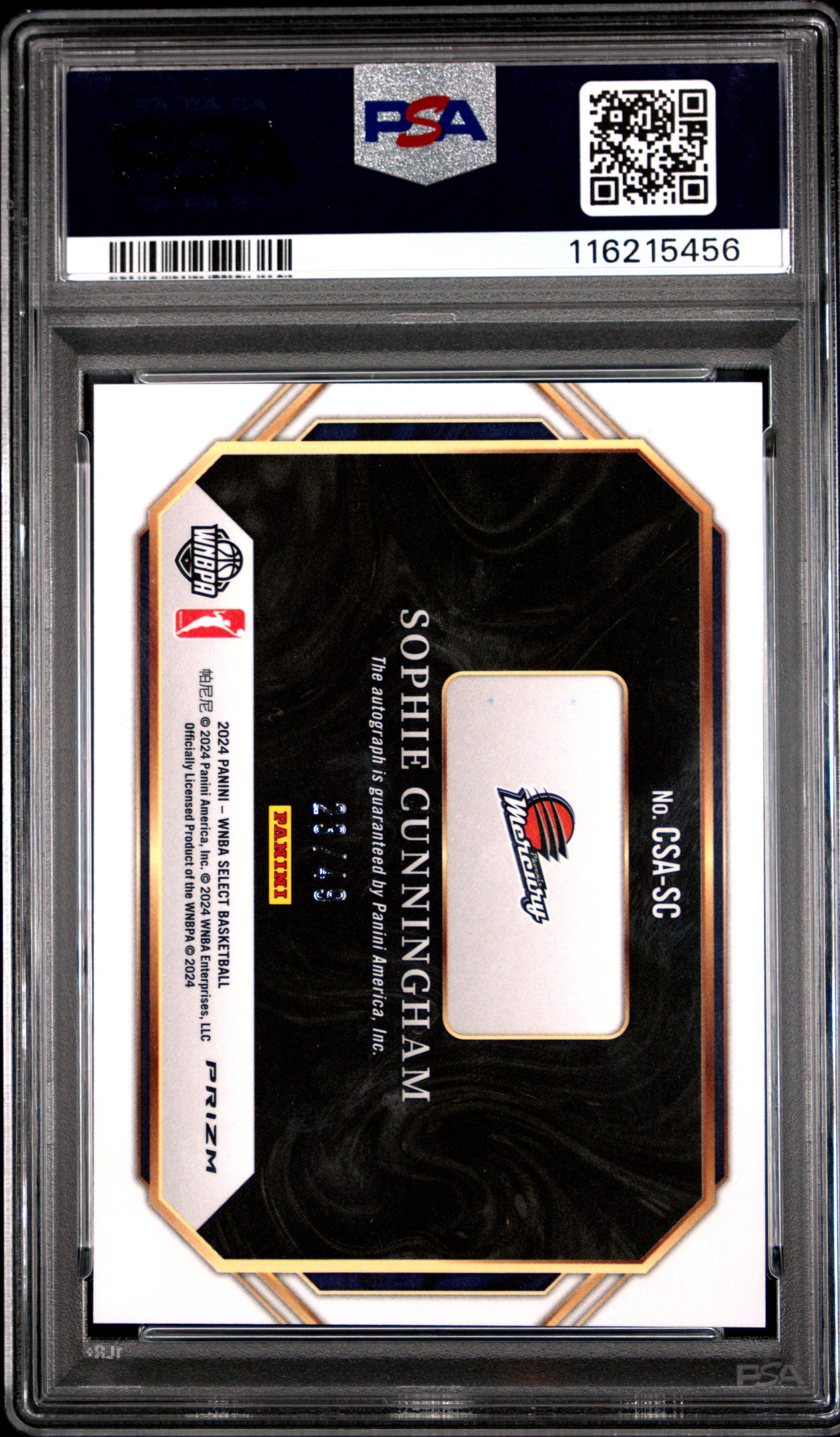 2024 Panini Select WNBA Courtside Action Signatures Sophie Cunningham Blue PR #CSASC PSA 9
