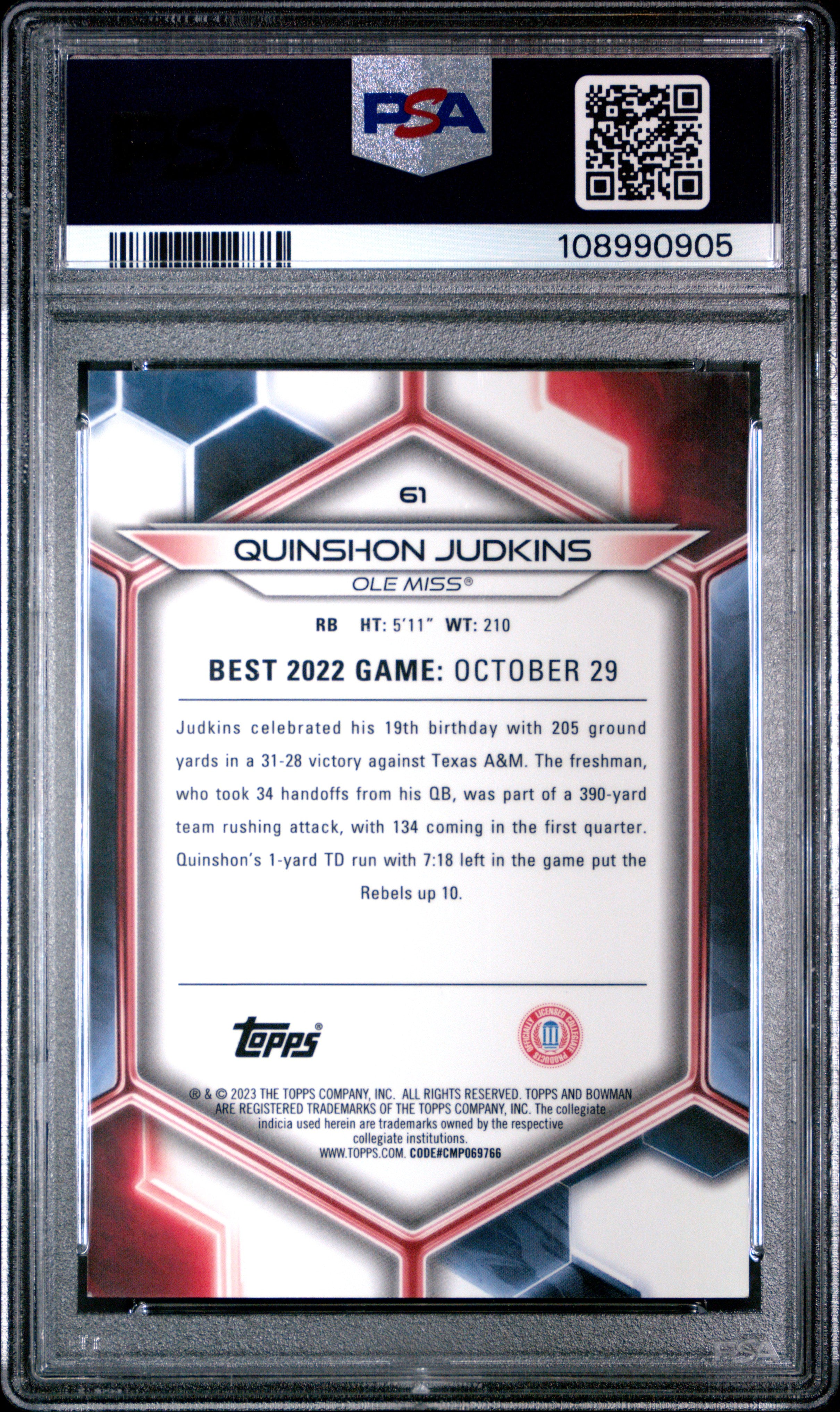 2023 Bowman University Best Quinshon Judkins Red Geometric #61 01/10 PSA 8