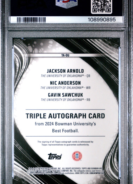 2024 Bowman Best Triple Auto Sawchk Andersn Arnold Red /10 #OU PSA 9