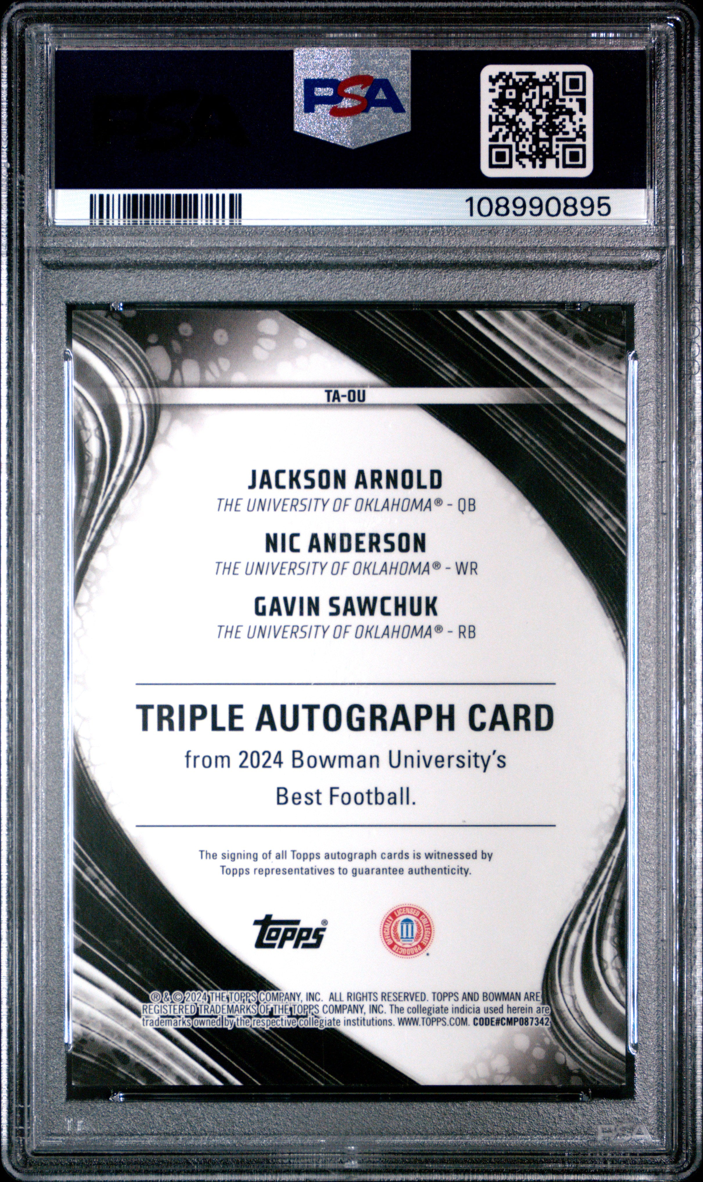 2024 Bowman Best Triple Auto Sawchk Andersn Arnold Red /10 #OU PSA 9