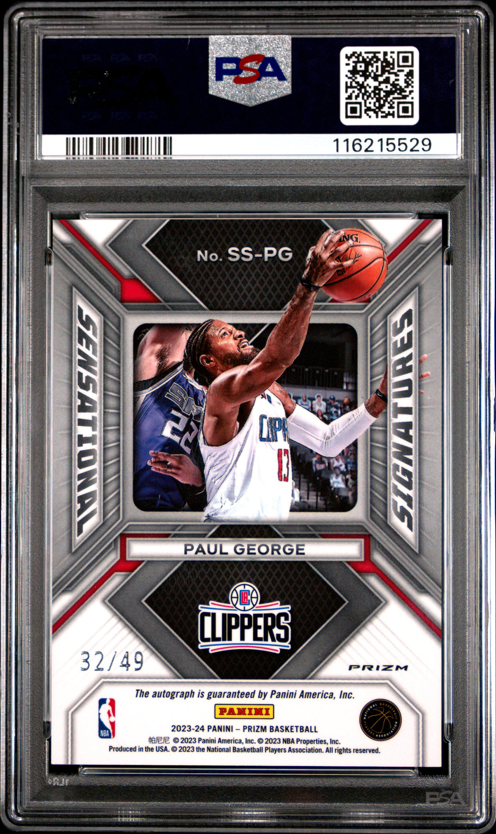 2023 Panini Prizm Sensational Signatures Paul George Blue #SSPG PSA 9