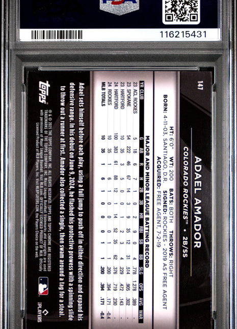 2025 Topps Chrome Black Adael Amador #147 PSA 10