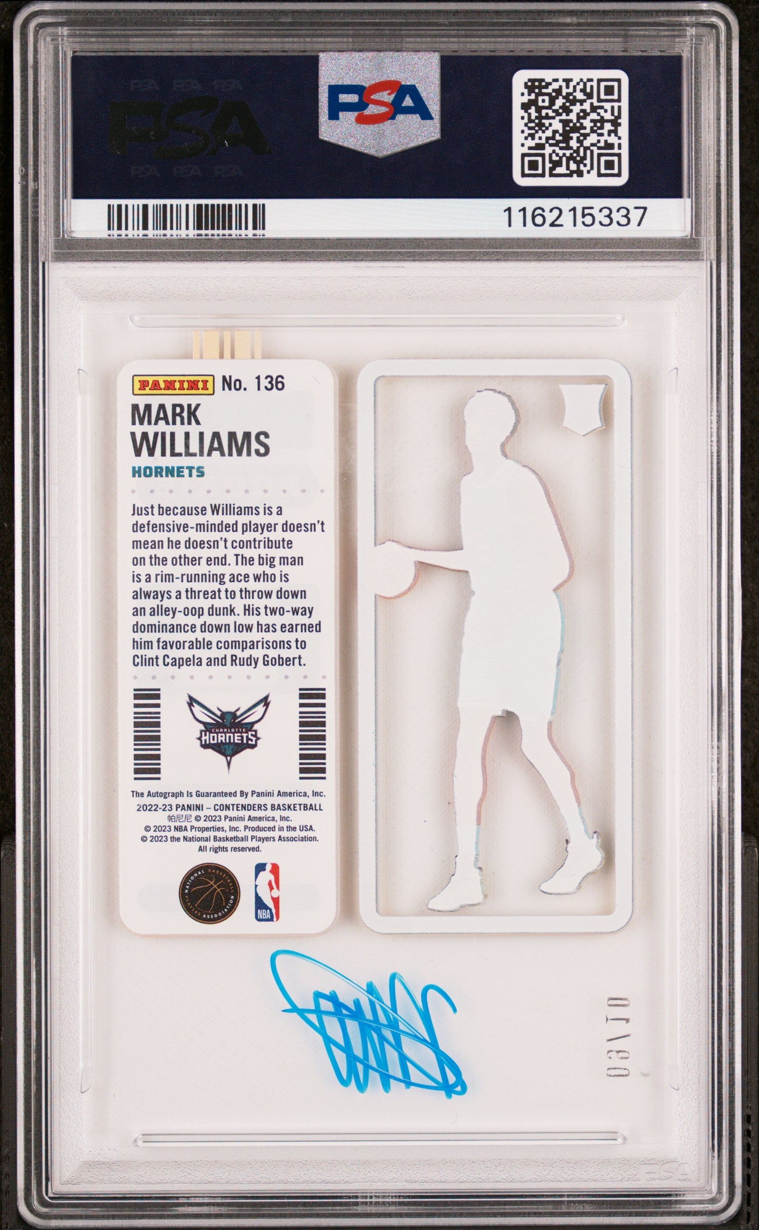 2022 Panini Contenders Mark Williams Autograph Clear #136 09/10 PSA 9