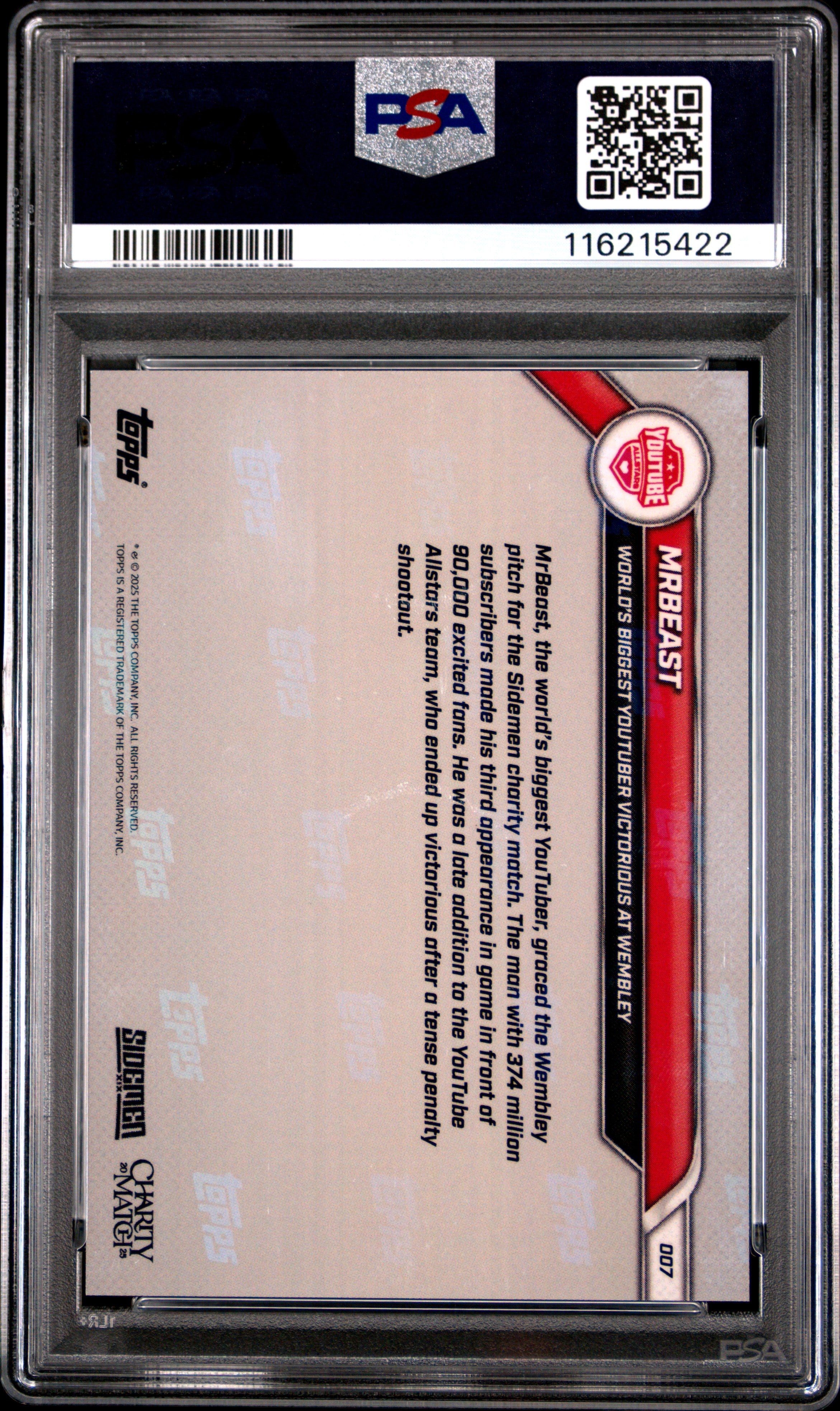 2025 Topps Now Sidemen Charity Match Mrbeast #007 PSA 10