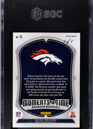 2024 Panini Mosaic Brandon Marshall Moments Time Black Prizm 1 1 #15 SGC 9.5