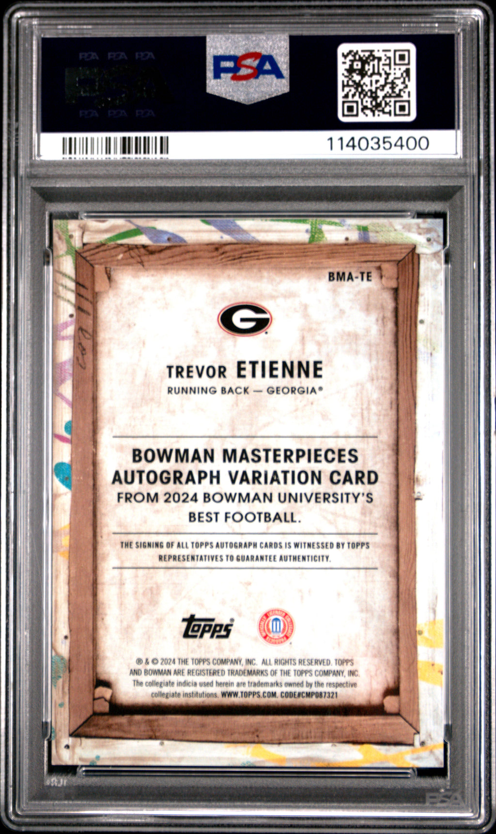 2024 Bowman Best University Bowman Masterpieces Autographs Trevor Etienne BM White Geometric #TE PSA 10