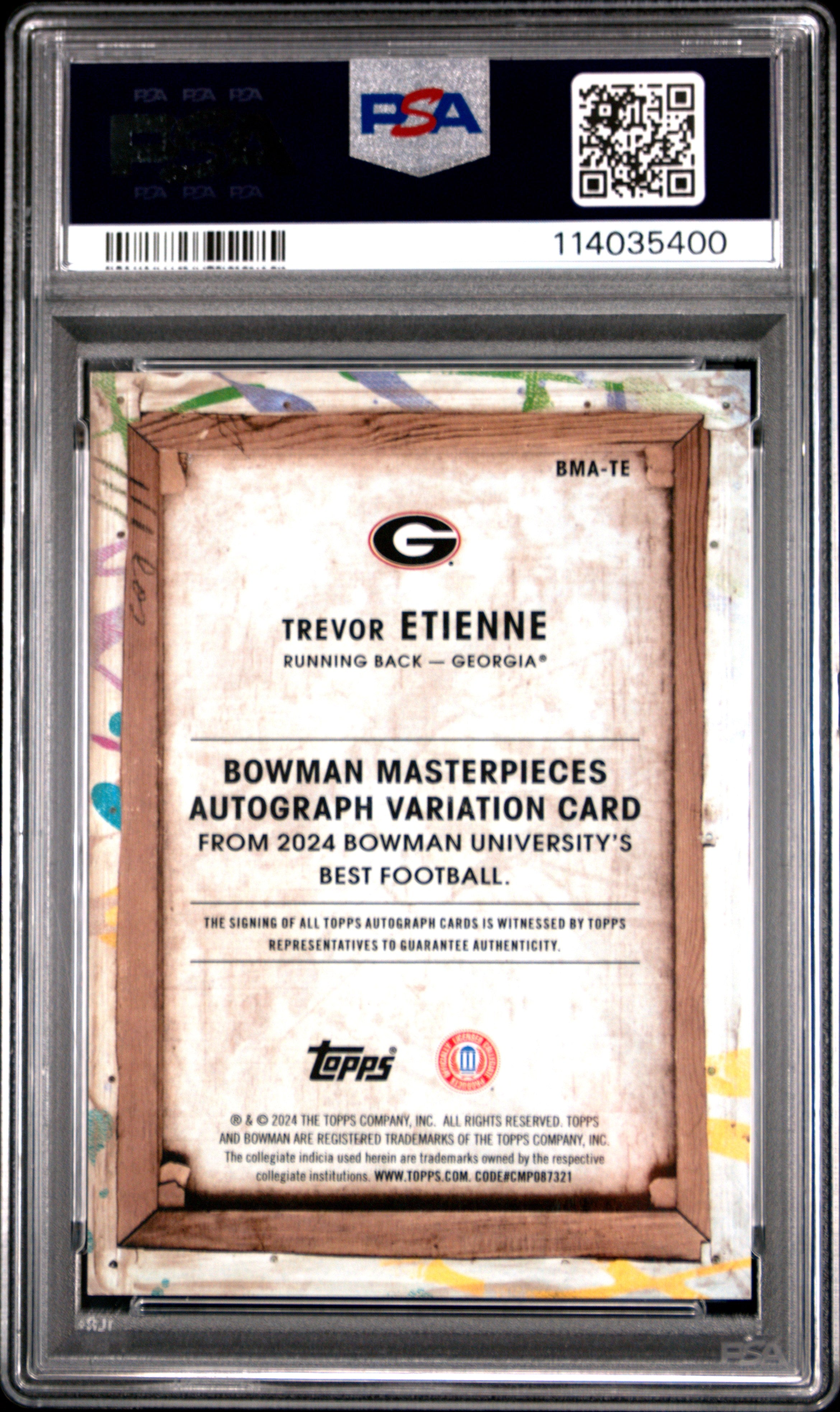 2024 Bowman Best University Bowman Masterpieces Autographs Trevor Etienne BM White Geometric #TE PSA 10