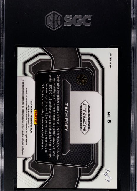 2024 Panini Prizm D.P. Zach Edey Campus Legends Black 1 1 #8 SGC 9