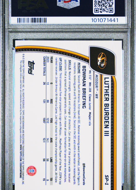 2024 Bowman University Chrome SP Image Variations Luther Burden III #SP1 PSA 10
