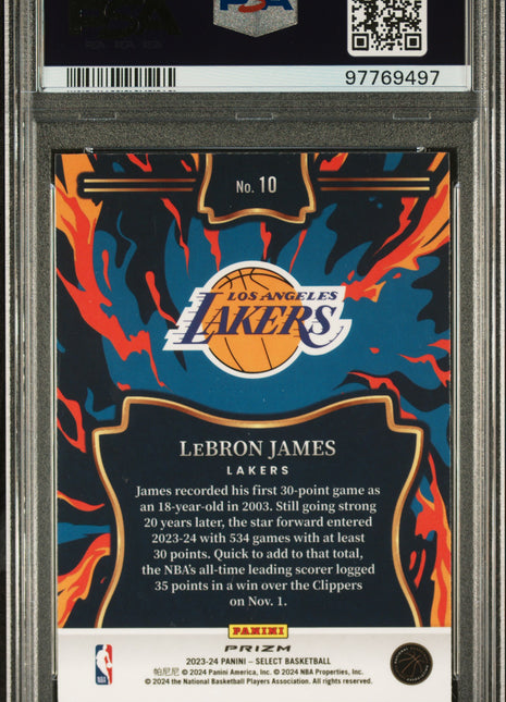 2023 Panini Select EN Fuego LeBron James Silver Prizm #10 PSA 10