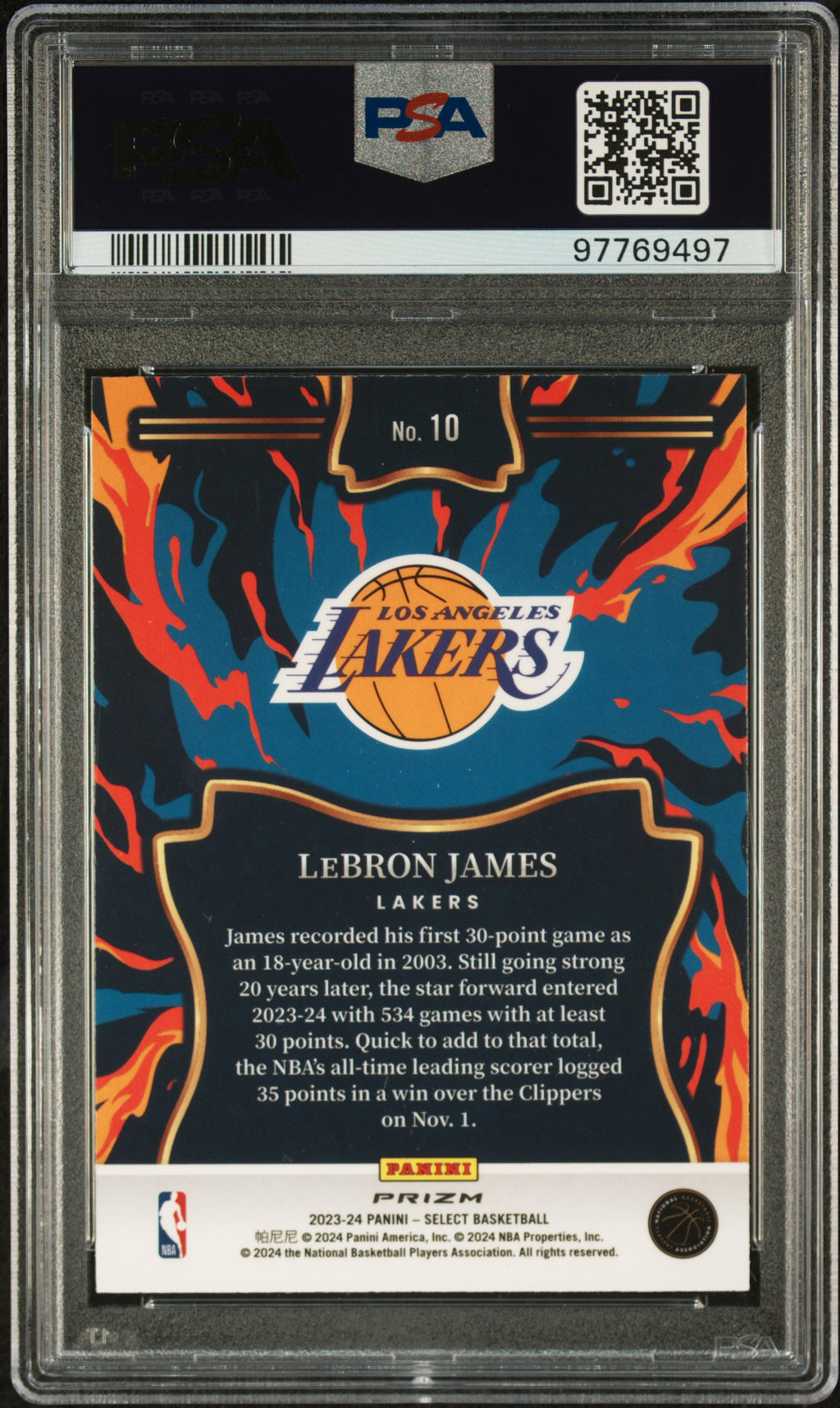 2023 Panini Select EN Fuego LeBron James Silver Prizm #10 PSA 10