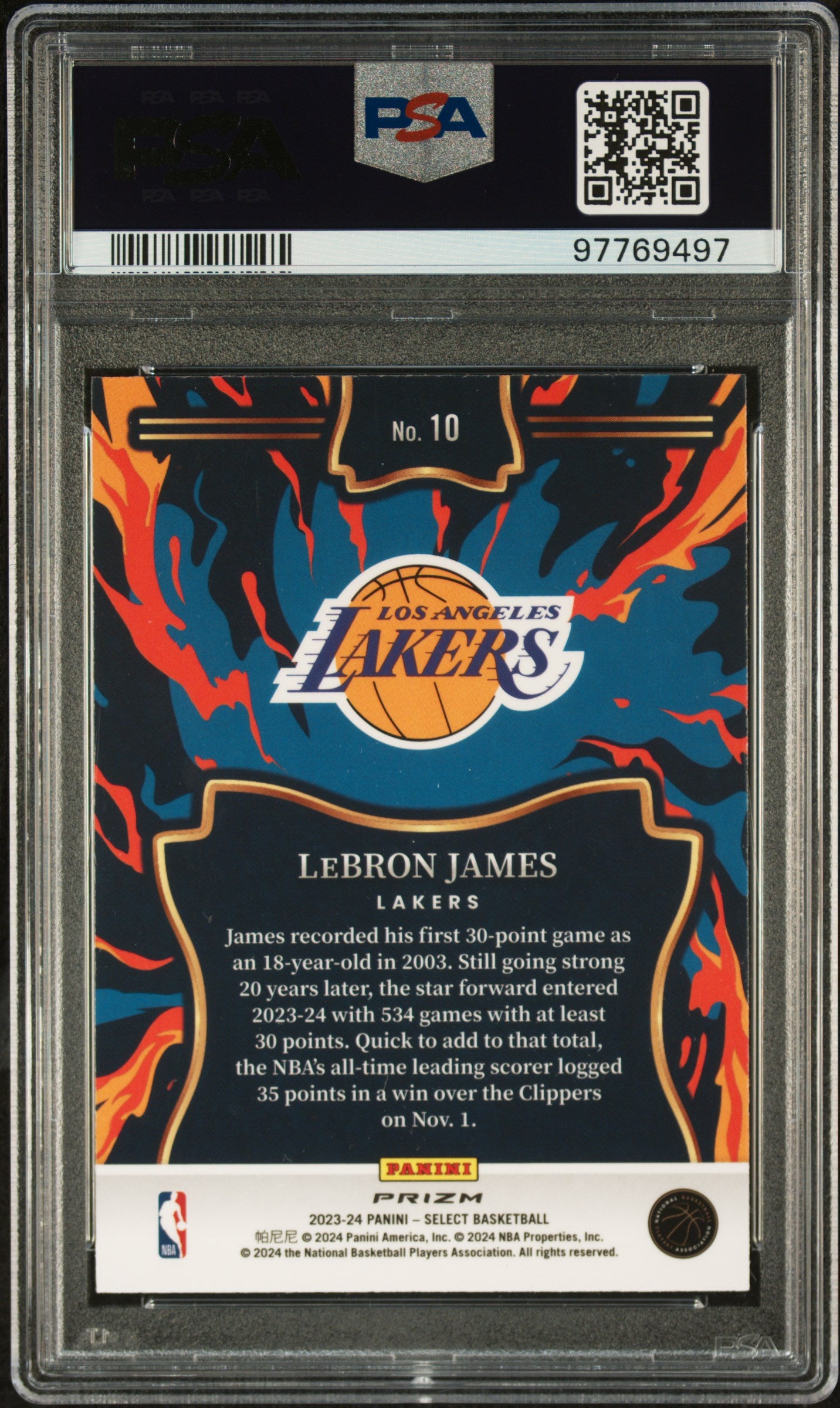 2023 Panini Select EN Fuego LeBron James Silver Prizm #10 PSA 10