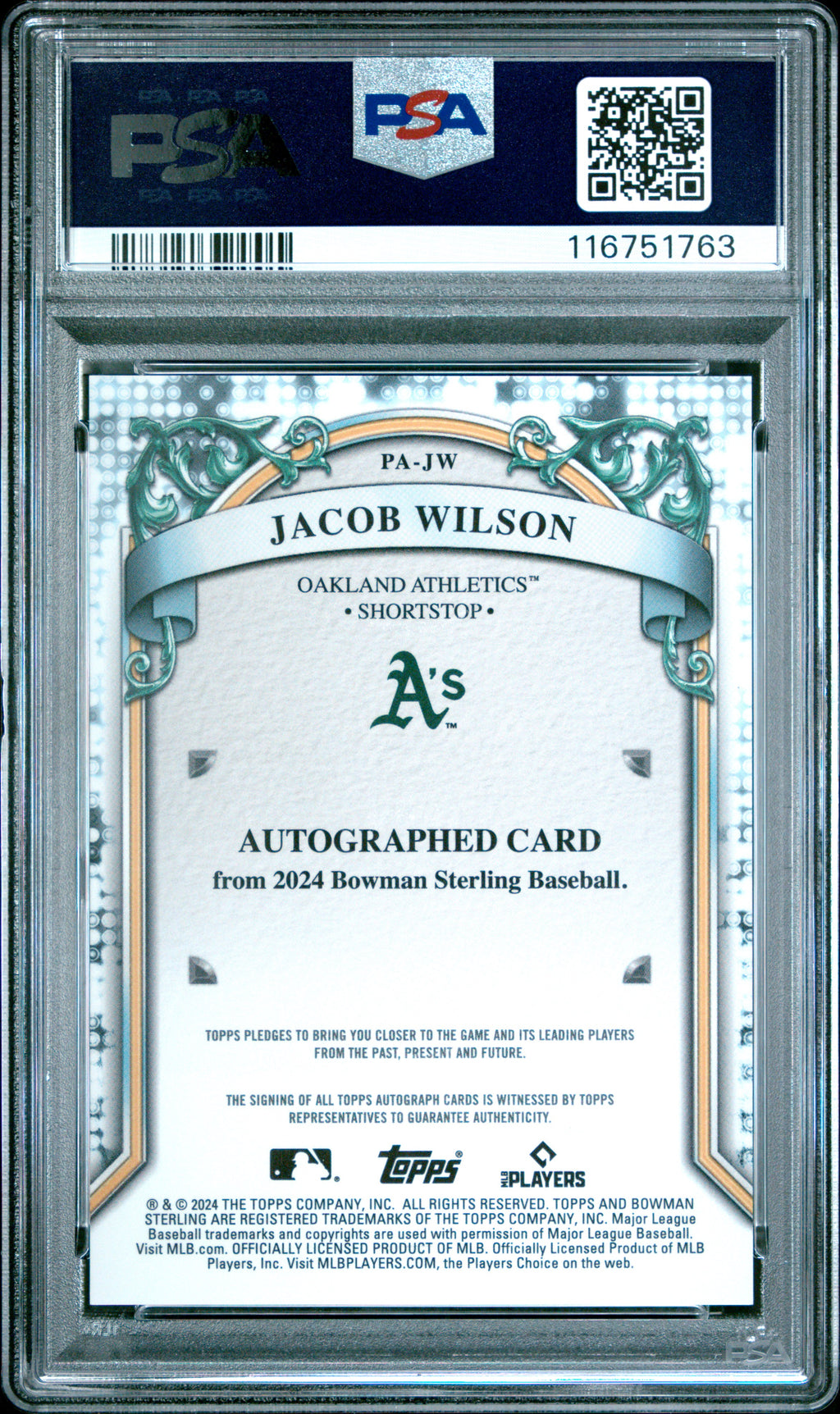 2024 Bowman Sterling Prospect Autographs Jacob Wilson #PAJW PSA 10