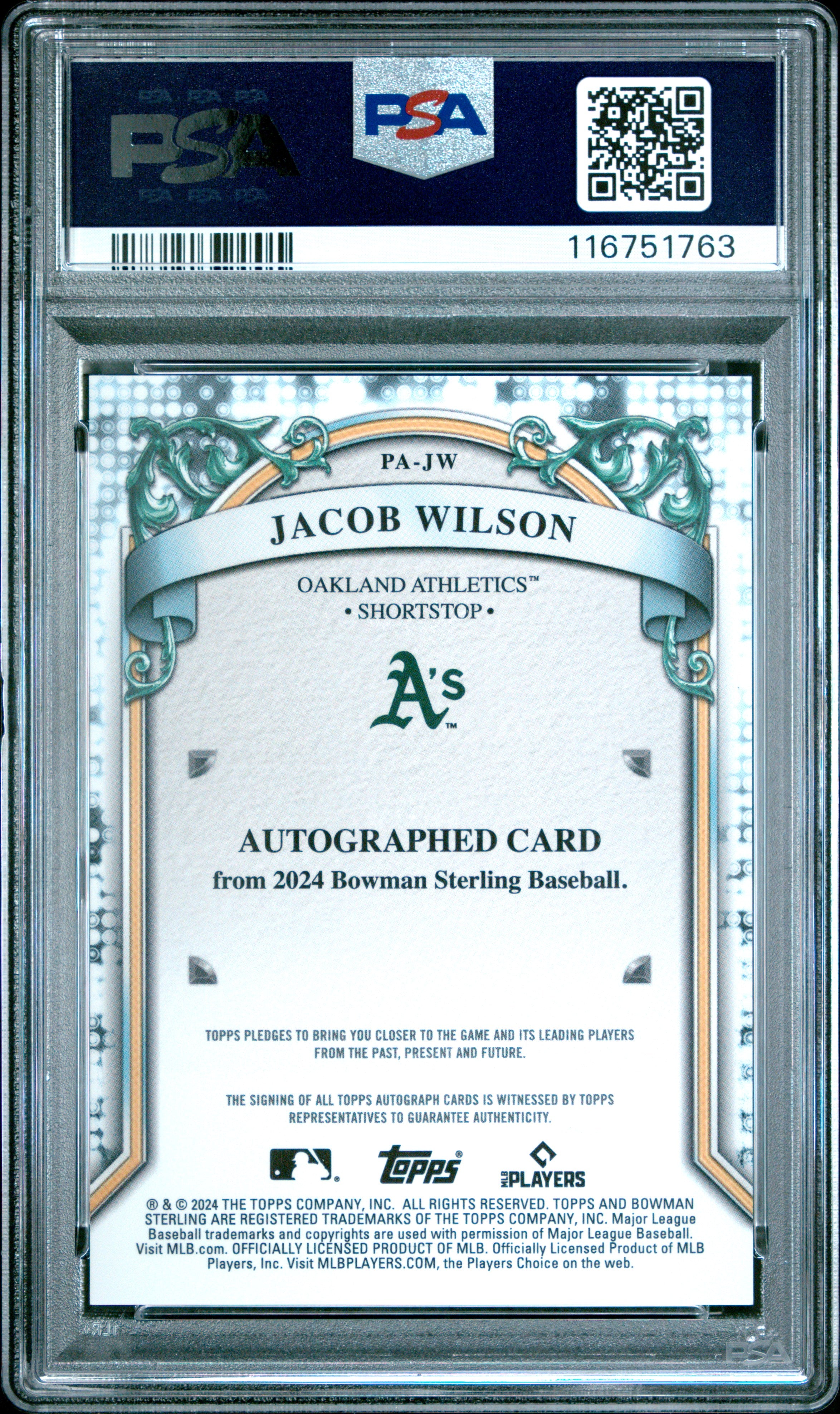2024 Bowman Sterling Prospect Autographs Jacob Wilson #PAJW PSA 10
