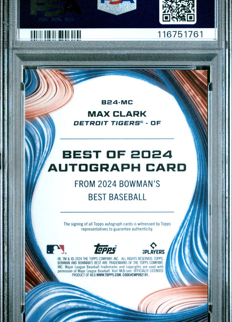 2024 Bowman's Best Best Of 2024 Autographs Max Clark Org X Fractor #B24MC 02/25 PSA 10
