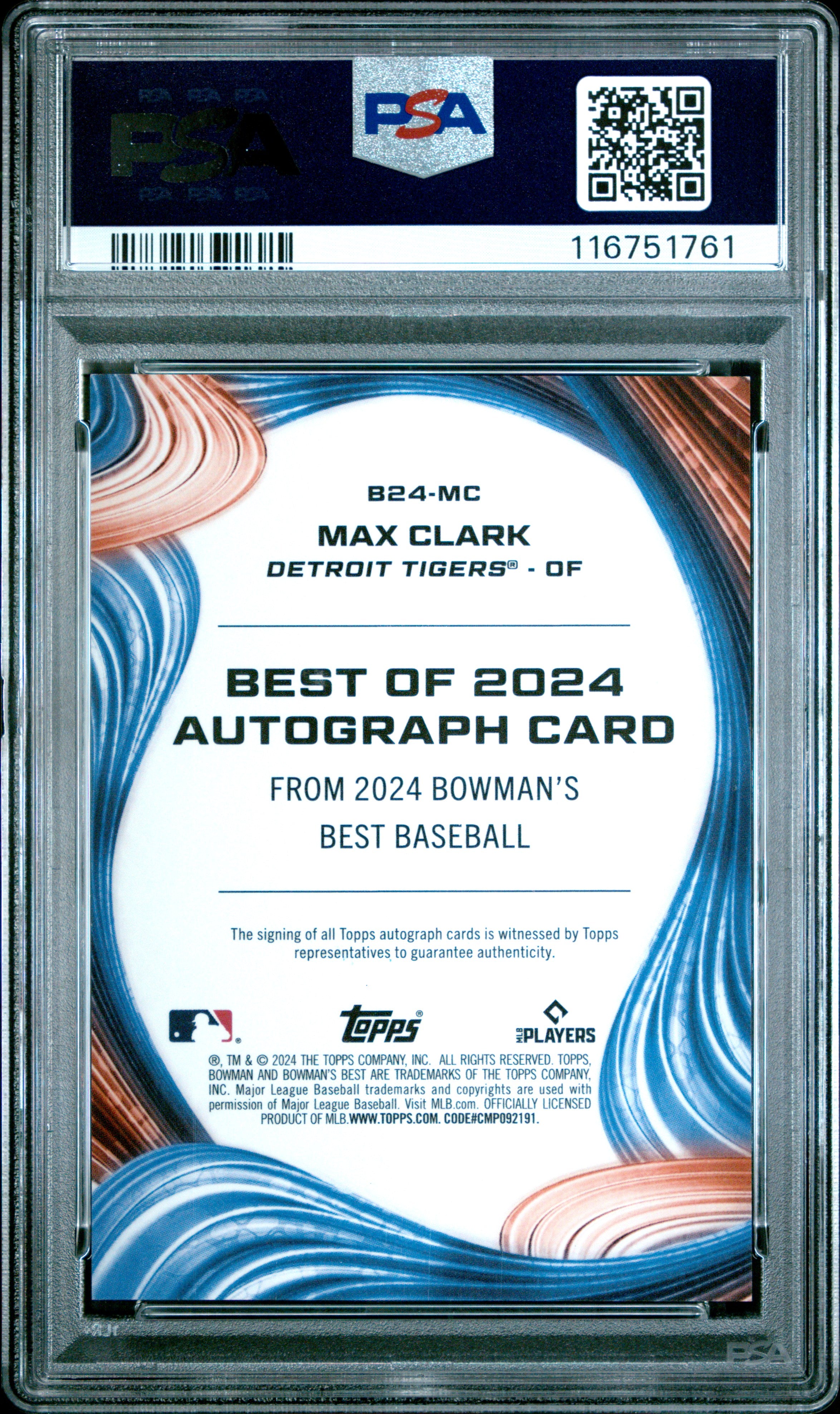 2024 Bowman's Best Best Of 2024 Autographs Max Clark Org X Fractor #B24MC 02/25 PSA 10